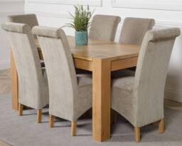 Thats Furniture Kuba 150 x 85 cm Chunky Medium Oak Dining Table & 6 Montana Fabric Chairs in Grey - thumbnail 1