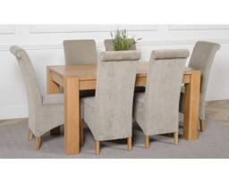 Thats Furniture Kuba 150 x 85 cm Chunky Medium Oak Dining Table & 6 Montana Fabric Chairs in Grey - thumbnail 3
