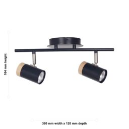 First Choice Lighting Stratton - Black with Wood Detail Two Way Spotlight - thumbnail 5
