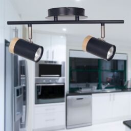 First Choice Lighting Stratton - Black with Wood Detail Two Way Spotlight - thumbnail 4