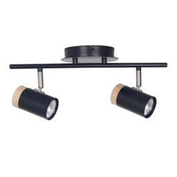 First Choice Lighting Stratton - Black with Wood Detail Two Way Spotlight - thumbnail 1