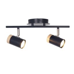 First Choice Lighting Stratton - Black with Wood Detail Two Way Spotlight - thumbnail 2