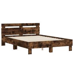 Berkfield Home Bed Frame with LED without Mattress Smoked Oak 135x190 cm Double in Brown - thumbnail 6