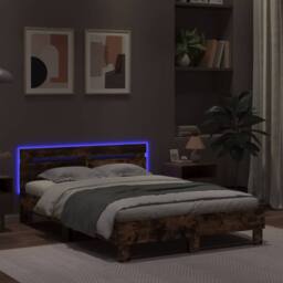 Berkfield Home Bed Frame with LED without Mattress Smoked Oak 135x190 cm Double in Brown - thumbnail 4