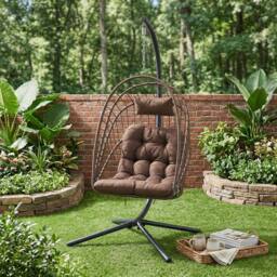 Living and Home Swing Hanging Egg Chair with Cushion and Headrest in Brown