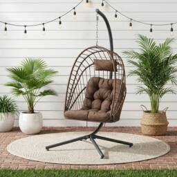 Living and Home Swing Hanging Egg Chair with Cushion and Headrest in Brown - thumbnail 4