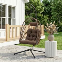Living and Home Swing Hanging Egg Chair with Cushion and Headrest in Brown - thumbnail 9