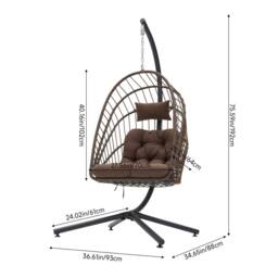 Living and Home Swing Hanging Egg Chair with Cushion and Headrest in Brown - thumbnail 3