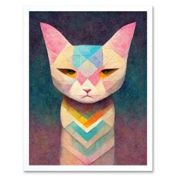 "Artery8 Wall Art Print Geometric Egyptian Cat Pastel Boho Art Framed in White - Size: W12"" x H16""" - thumbnail 1