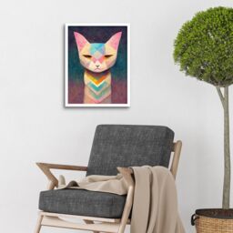 "Artery8 Wall Art Print Geometric Egyptian Cat Pastel Boho Art Framed in White - Size: W12"" x H16""" - thumbnail 2