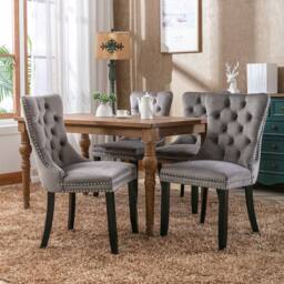Modern Home Touch Romsey Set of 2 Velvet Upholstered Dining Chairs with Oak Legs & Knocker Ring Back in Grey - Size: 2 Pack - thumbnail 1