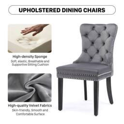 Modern Home Touch Romsey Set of 2 Velvet Upholstered Dining Chairs with Oak Legs & Knocker Ring Back in Grey - Size: 2 Pack - thumbnail 9