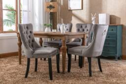Modern Home Touch Romsey Set of 2 Velvet Upholstered Dining Chairs with Oak Legs & Knocker Ring Back in Grey - Size: 2 Pack - thumbnail 4