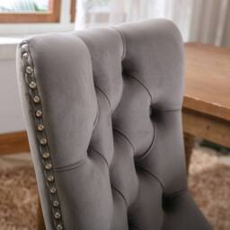 Modern Home Touch Romsey Set of 2 Velvet Upholstered Dining Chairs with Oak Legs & Knocker Ring Back in Grey - Size: 2 Pack - thumbnail 7