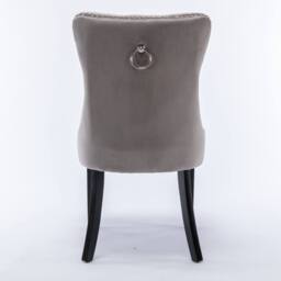 Modern Home Touch Romsey Set of 2 Velvet Upholstered Dining Chairs with Oak Legs & Knocker Ring Back in Grey - Size: 2 Pack - thumbnail 6