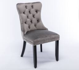 Modern Home Touch Romsey Set of 2 Velvet Upholstered Dining Chairs with Oak Legs & Knocker Ring Back in Grey - Size: 2 Pack - thumbnail 5