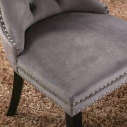 Modern Home Touch Romsey Set of 2 Velvet Upholstered Dining Chairs with Oak Legs & Knocker Ring Back in Grey - Size: 2 Pack - thumbnail 8
