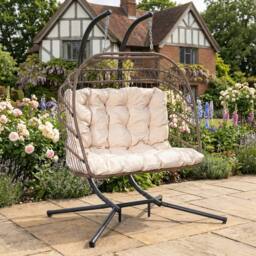 Rosewood & Stone Home Ightham - Double Egg Chair in Cream on Brown - Size: 2 Seater - thumbnail 1