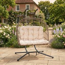 Rosewood & Stone Home Ightham - Double Egg Chair in Cream on Brown - Size: 2 Seater - thumbnail 2