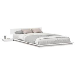 Berkfield Home Elegant Floor Bed Frame with Bedside Tables White 135x190cm Solid Wood - Size: 135x190 cm - thumbnail 1