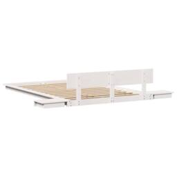 Berkfield Home Elegant Floor Bed Frame with Bedside Tables White 135x190cm Solid Wood - Size: 135x190 cm - thumbnail 7