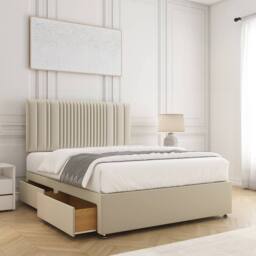 "BSSPOKE Florence Plush Velvet Divan Bed 24"" Headboard 4 Drawers & No Mattress in Cream - Size: King" - thumbnail 2