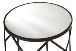 Orsina Set of 2 Black Polygonal Side Tables, Geometric Small Tables With Mirrored Glass Tops, Luxe Black Round Table - thumbnail 3