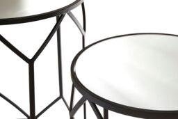 Orsina Set of 2 Black Polygonal Side Tables, Geometric Small Tables With Mirrored Glass Tops, Luxe Black Round Table - thumbnail 4