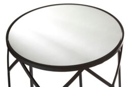 Orsina Set of 2 Black Polygonal Side Tables, Geometric Small Tables With Mirrored Glass Tops, Luxe Black Round Table - thumbnail 5