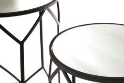 Orsina Set of 2 Black Polygonal Side Tables, Geometric Small Tables With Mirrored Glass Tops, Luxe Black Round Table - thumbnail 6