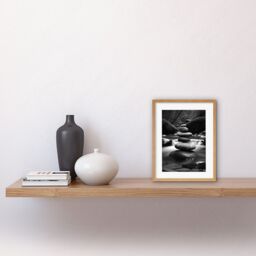 "Artery8 Wall Art Print Zen Stacking Stones in River Black & White Photo Artwork Framed 9X7 Inch in Beige - Size: W7"" x H9""" - thumbnail 2