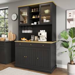 Merax Welsh Dresser Kitchen Cabinet with Charging Station & Glass Holder in Black - thumbnail 6