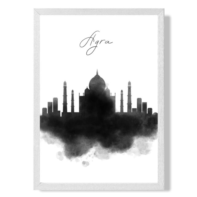 ARTZE Agra Watercolour Skyline City Framed Print SIZE: A4 with White Frame in Black - image 1