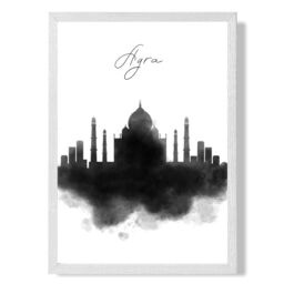 ARTZE Agra Watercolour Skyline City Framed Print SIZE: A4 with White Frame in Black - thumbnail 1
