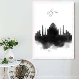 ARTZE Agra Watercolour Skyline City Framed Print SIZE: A4 with White Frame in Black - thumbnail 2