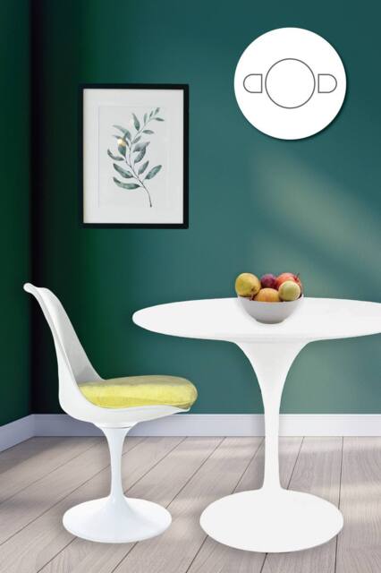 Fusion Living Tulip Set - White Medium Circular Table & Two Chairs with Luxurious Cushion in Yellow - image 1