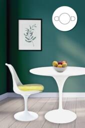 Fusion Living Tulip Set - White Medium Circular Table & Two Chairs with Luxurious Cushion in Yellow - thumbnail 1