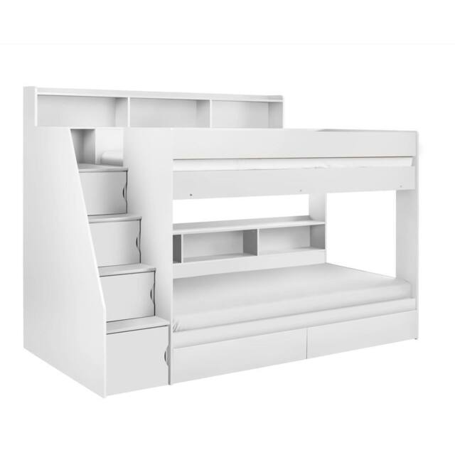 Cheshire Pine Staircase Bunk All White - Single (90cm) - image 1