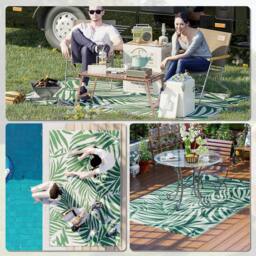 OUTSUNNY Outdoor Rug, 1.5 x 2.4m Patio Floor Mat, Green & White - Size: 155 cm x 230 cm - thumbnail 6