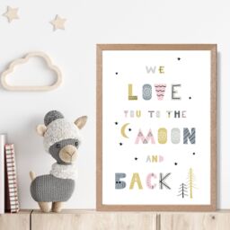 ARTZE Cute Love you to the Moon Pink Scandi Quote Framed Print SIZE: A3 with Oak Frame - Size: A2 - thumbnail 2