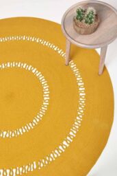 Homescapes Crochet Braided Round Rug in Mustard - Size: 70 cm diameter