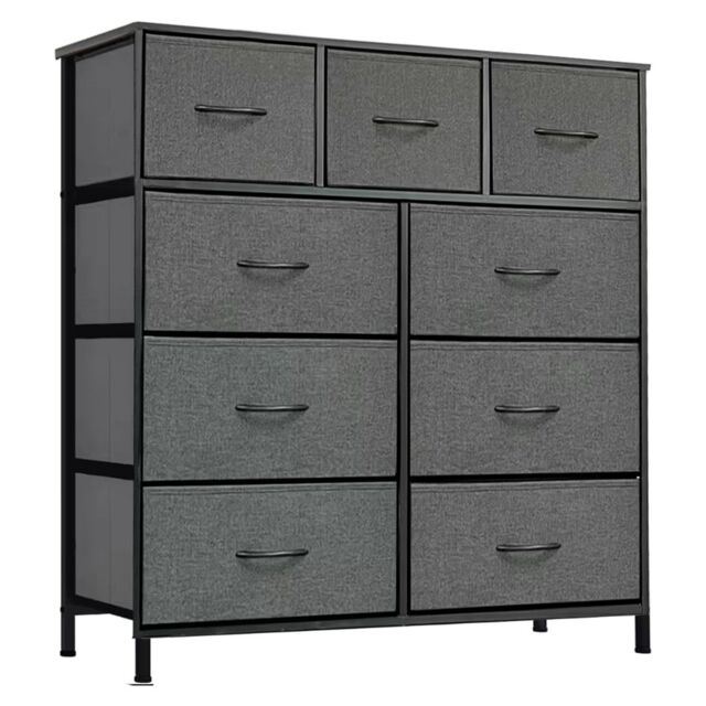 VOGREX Fabric Chest of Drawers 9 Drawer Dresser Bedroom Bedside Organizer in Dark Grey - image 1