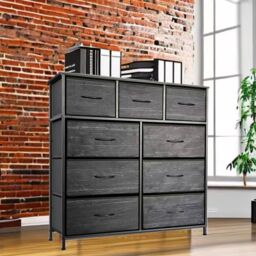 VOGREX Fabric Chest of Drawers 9 Drawer Dresser Bedroom Bedside Organizer in Dark Grey - thumbnail 7
