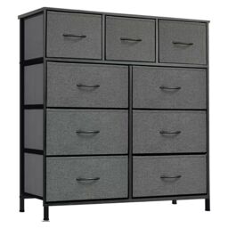 VOGREX Fabric Chest of Drawers 9 Drawer Dresser Bedroom Bedside Organizer in Dark Grey - thumbnail 1