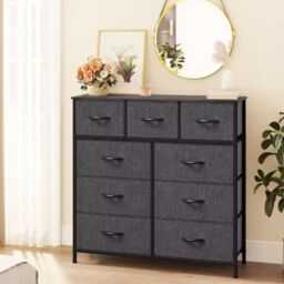 VOGREX Fabric Chest of Drawers 9 Drawer Dresser Bedroom Bedside Organizer in Dark Grey - thumbnail 6