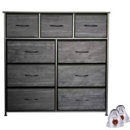 VOGREX Fabric Chest of Drawers 9 Drawer Dresser Bedroom Bedside Organizer in Dark Grey - thumbnail 3
