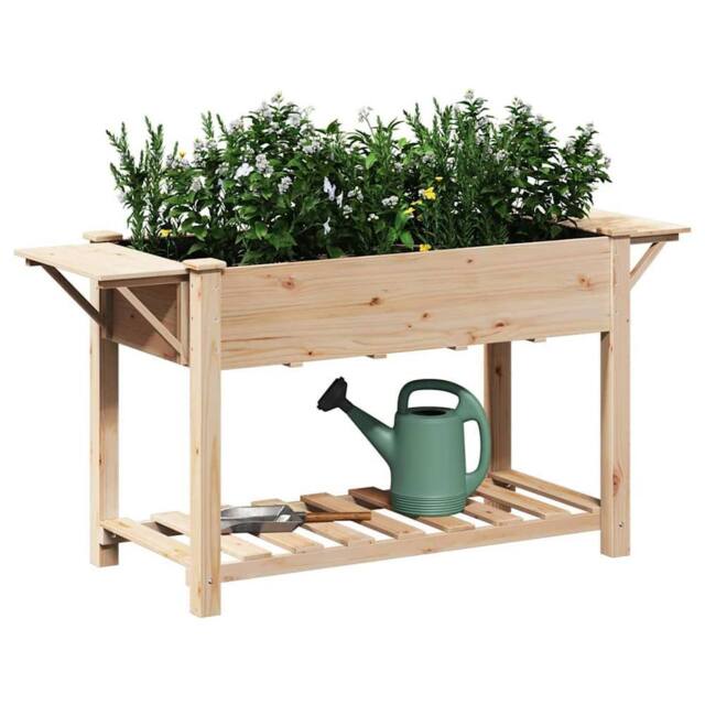 Berkfield Home Stylish Garden Planter with Shelves 155x59x76 cm Solid Wood Fir in Beige - Size: 155 x 59 x 76 cm - image 1