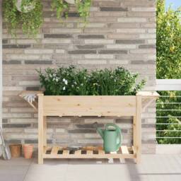 Berkfield Home Stylish Garden Planter with Shelves 155x59x76 cm Solid Wood Fir in Beige - Size: 155 x 59 x 76 cm - thumbnail 2