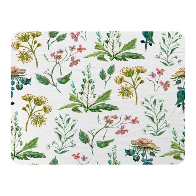 Benjamin Tate Design Watercolour Leaves & Flowers Blanket in Natural - Size: 120 cm x 150 cm - image 1