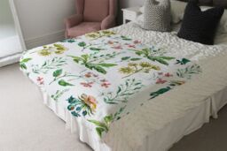 Benjamin Tate Design Watercolour Leaves & Flowers Blanket in Natural - Size: 120 cm x 150 cm - thumbnail 3